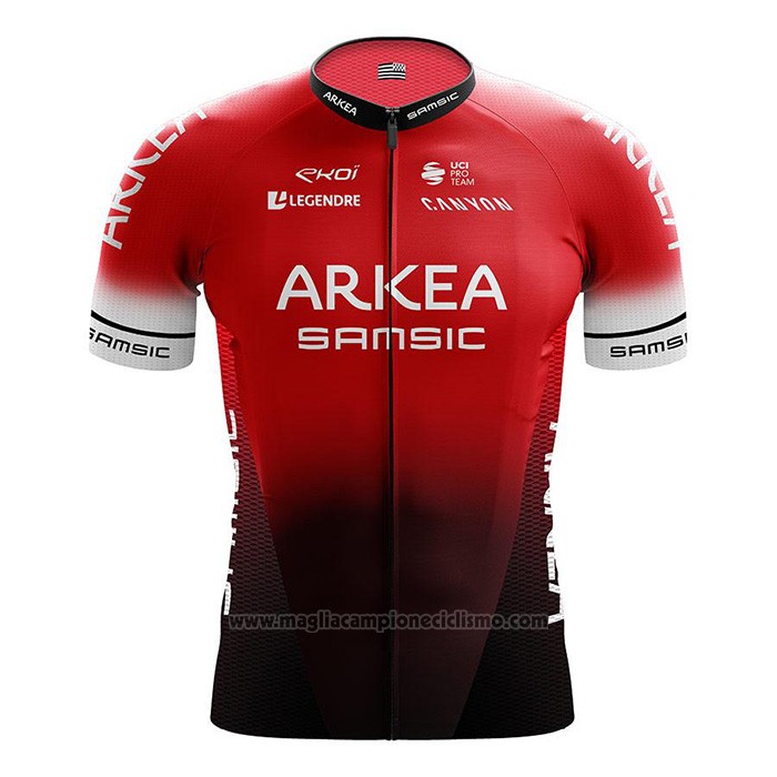 2022 Abbigliamento Ciclismo Arkea Samsic Rosso Nero Manica Corta e Salopette
